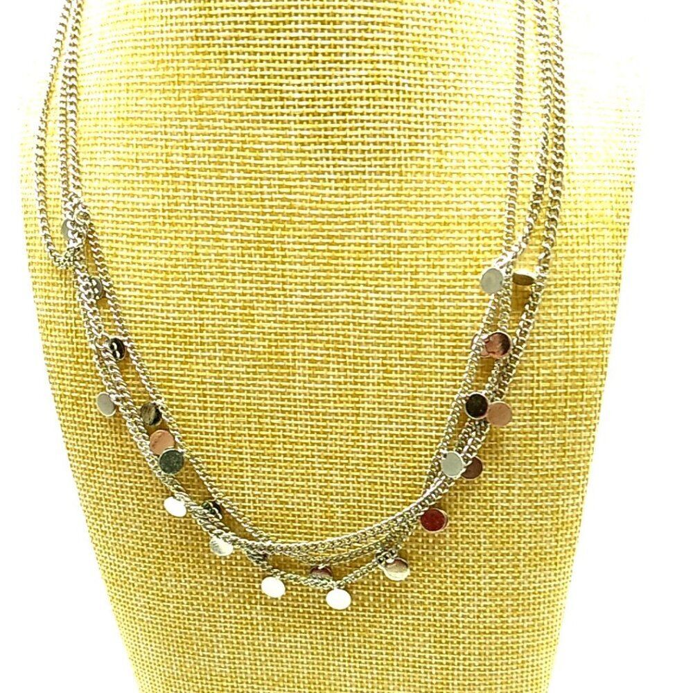You & I Dainty Multi-Strand Chain Necklace Small Radial Disc Dangles Silver-tone